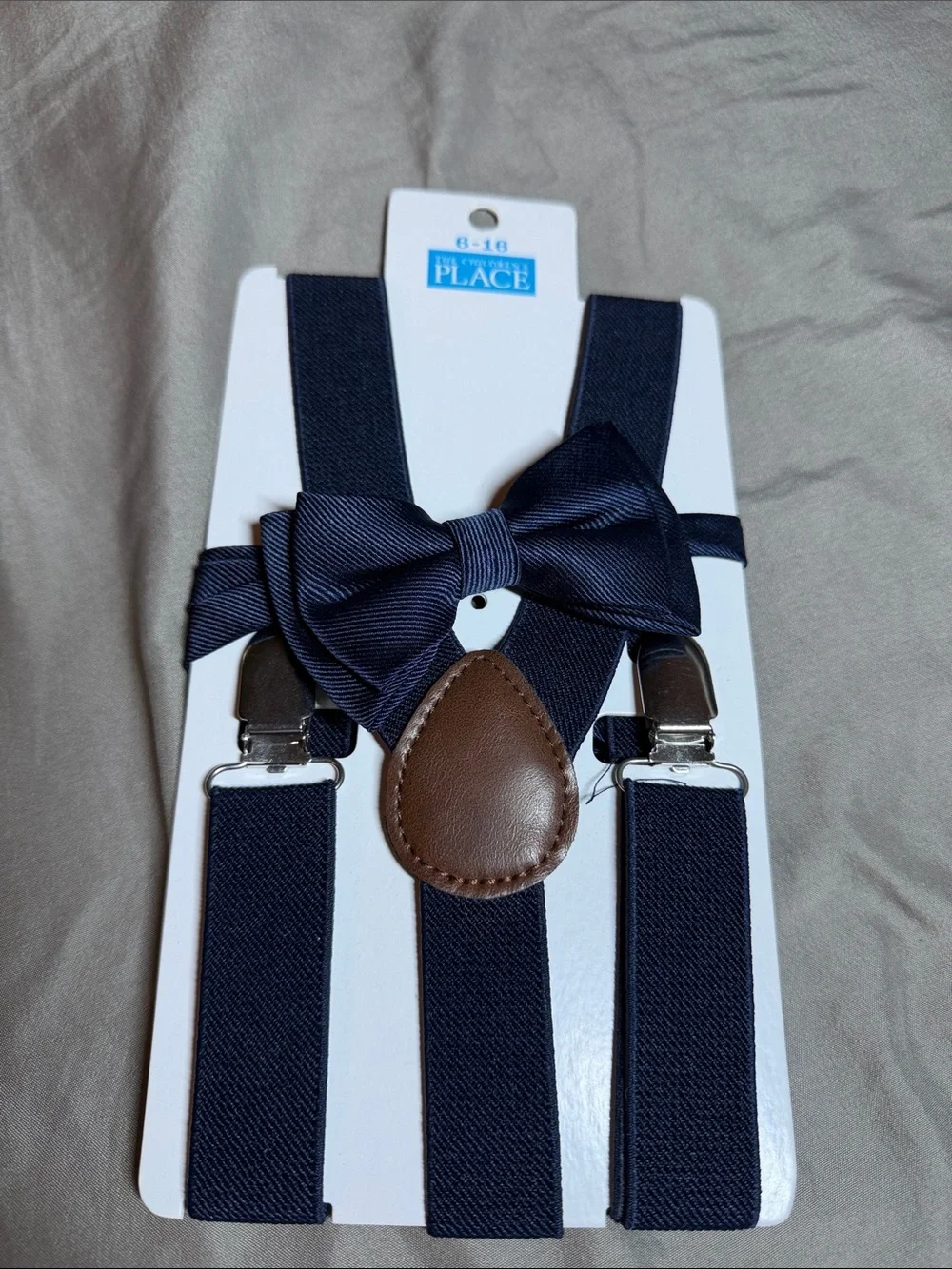 The Children's Place Navy Blue Bow Tie & Suspenders with Brown Accent